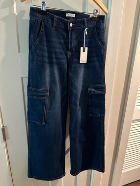 Fire & Rain Indigo Blue Mid Rise Cargo Pocket Comfort Jeans.